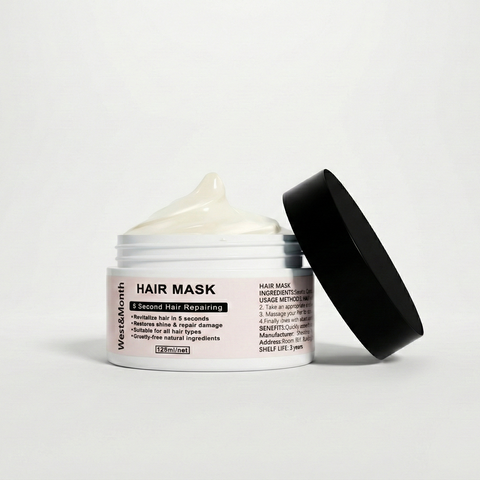 Hair mask jar with black lid on a white background