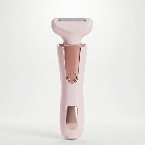 Pink and rose gold hair removal device on a white background